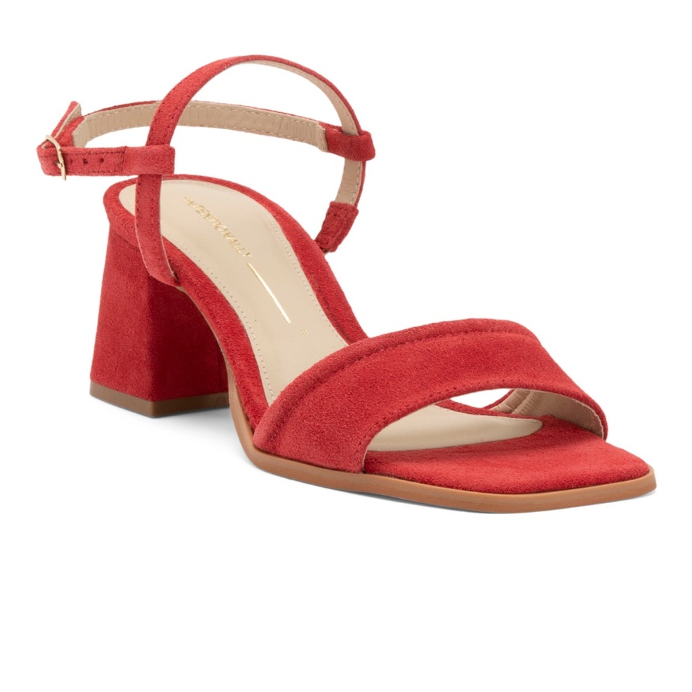 NEW Intentionally Blank Cherry Suede Validated Heeled Sandals Size‎ 9/9.5